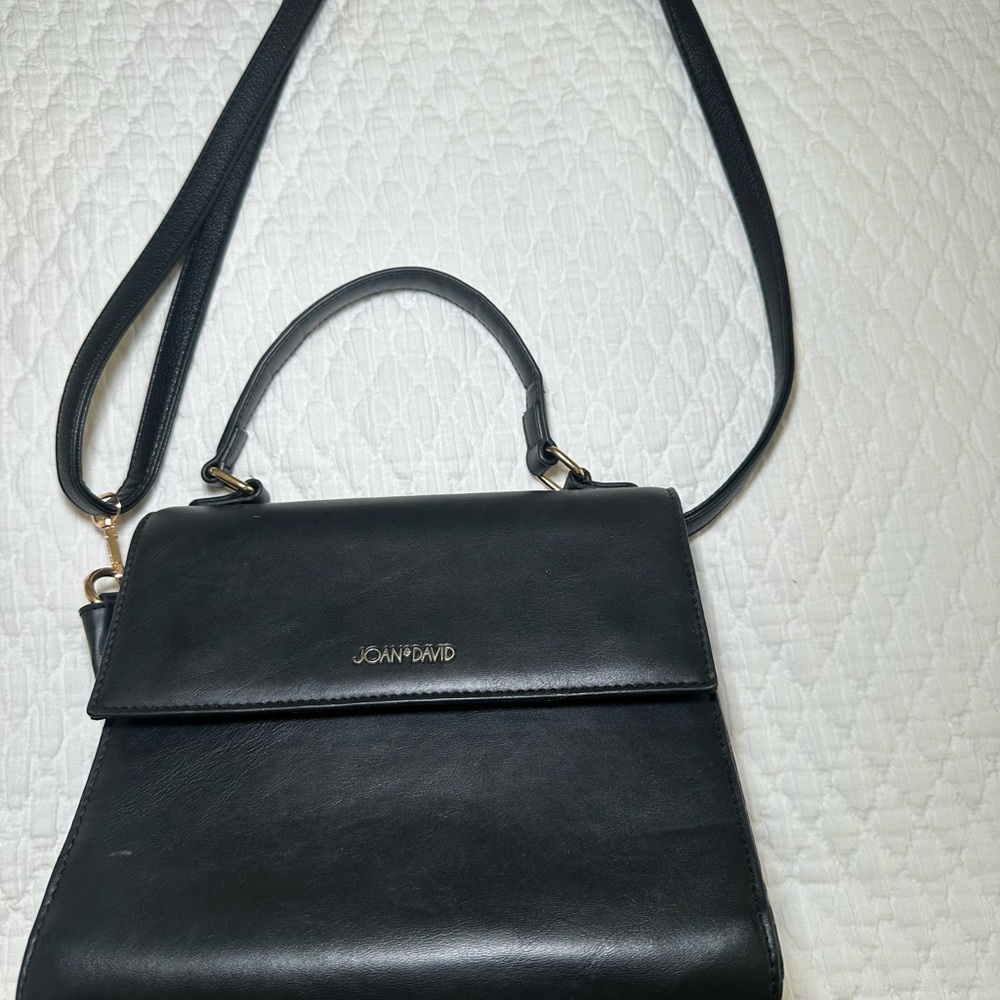 Joan & David Black Leather Convertible Crossbody with Top Handle